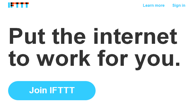 Sitio web de IFTTT "Pon el Internet a trabajar para ti"