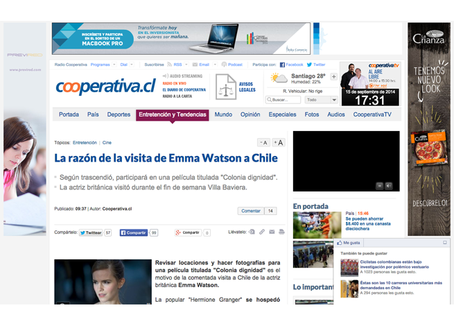 Sitio chileno de noticias con banners