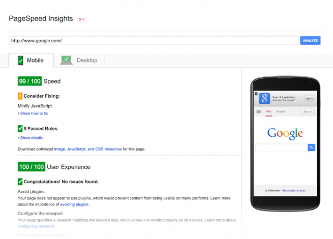 Vista general de Google PageSpeed Insights