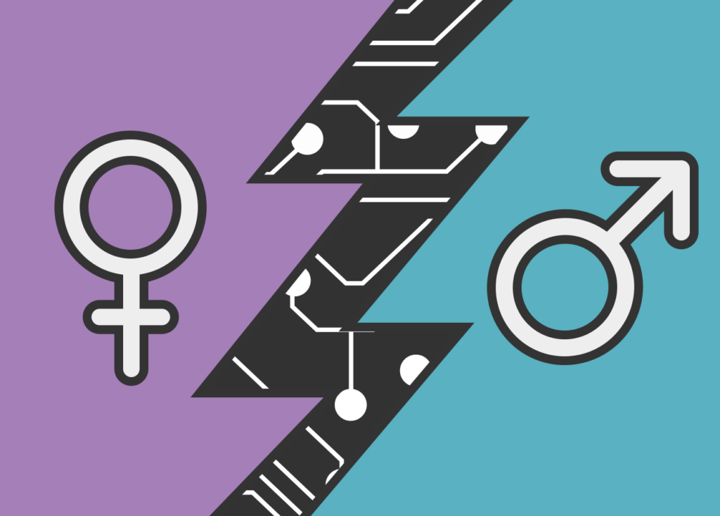 Simbolo femenino y masculino, separado por un rayo.