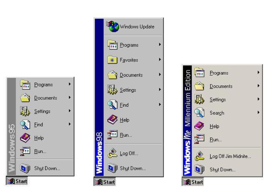 Se muestran las distintas vistas de tareas de los menús de Windows.