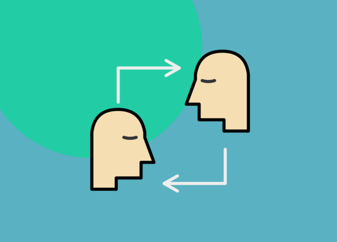 El diseño empático representado con el flujo entre dos personas.