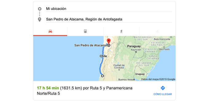 Mapa de chile en Google.