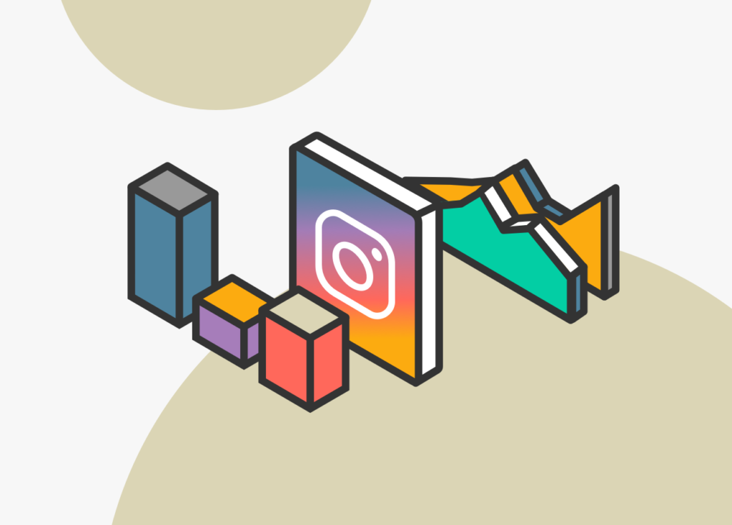 Logo de instagram rodeado de gráficos que reflejan su posicionamiento