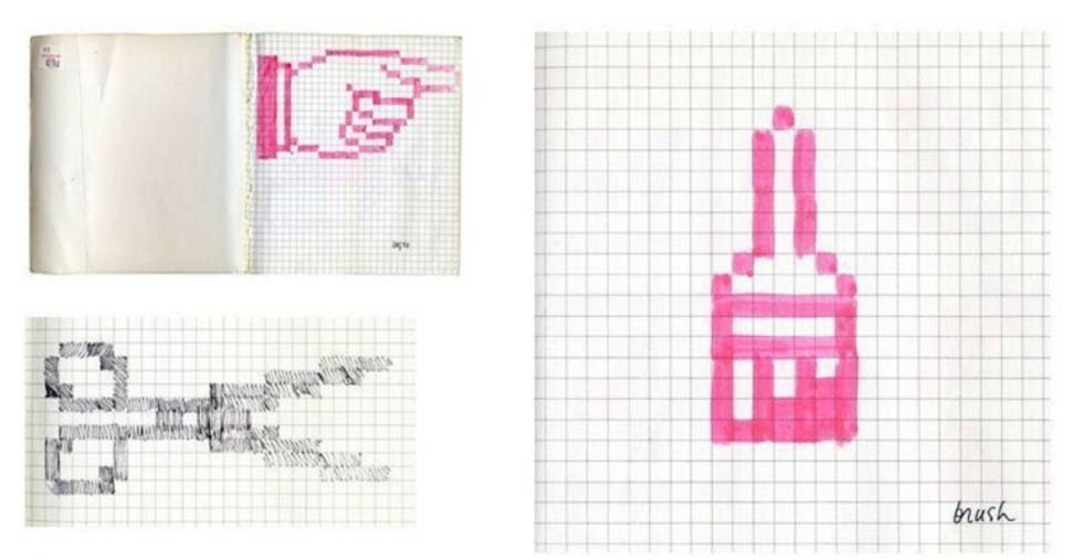 Diseños en papel de Susan Kare. 