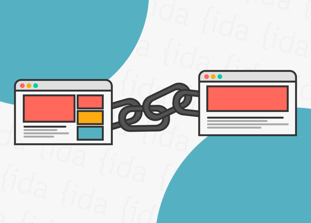 Dos sitios web unidos por una cadena, lo que representa las backlinks.