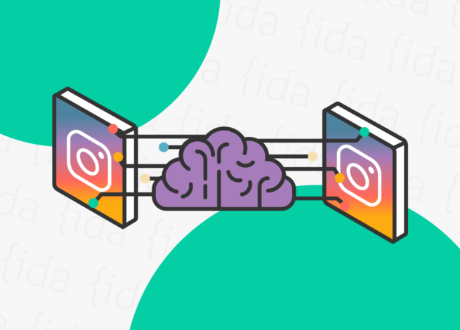 cerebro interconectado a dos logos de instagram, lo que refleja el funcionamiento de su algoritmo.