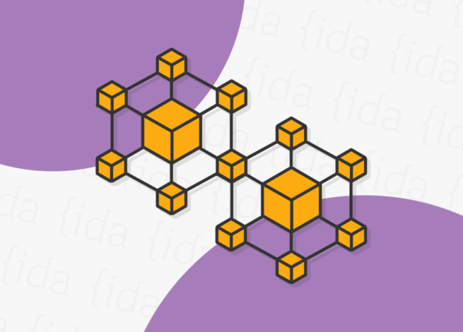 Cubos interconectados que hace referencia al NFT y al blockchain.