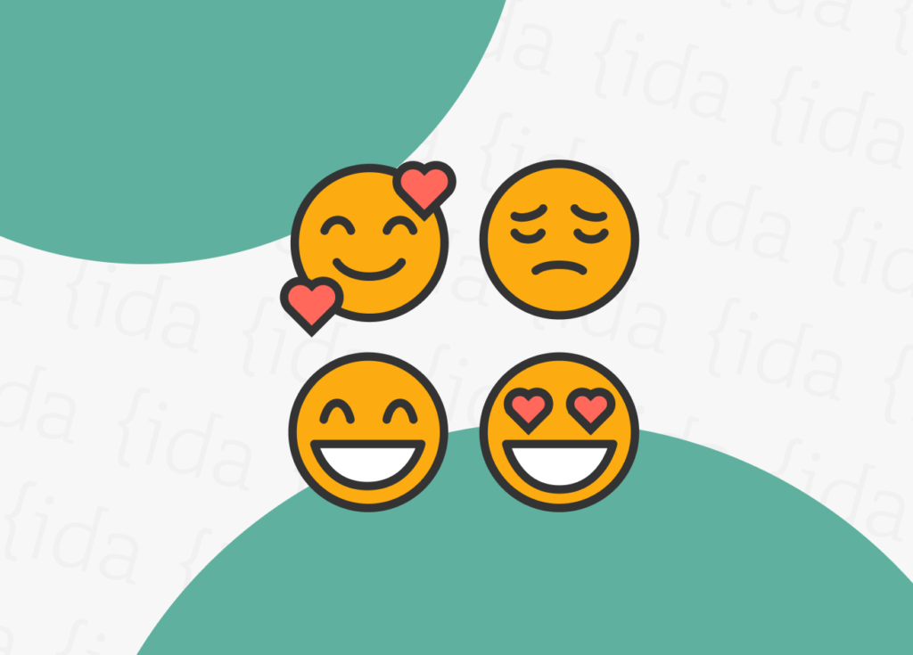 cuatro emojis , que hacen referencia a estados de ánimo y la accesibilidad web.