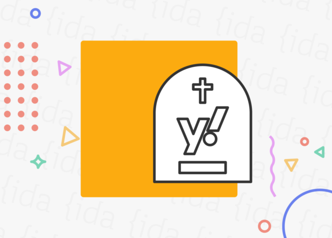 Logo de Yahoo en una lápida.
