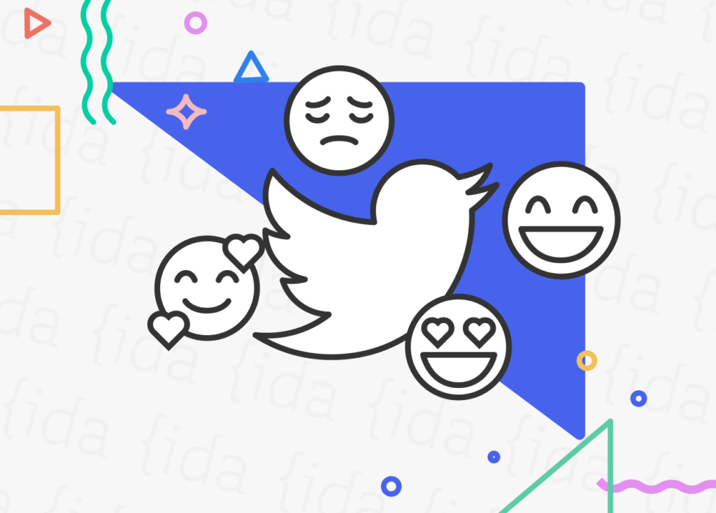 Logo de Twitter con emojis a sus costados.