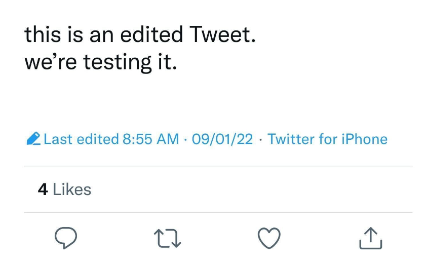Tweet que contiene información sobre su último cambio y que representa el lanzamiento de la posibilidad de editar tweets.